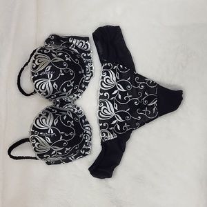 New Silver & Black Lace Bra & thong set